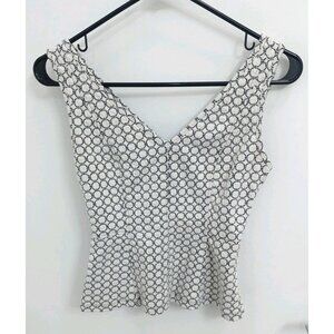 Maeve by Anthropolgie Sleeveless Peplum Shirt White Black Geometric Seeater XXS